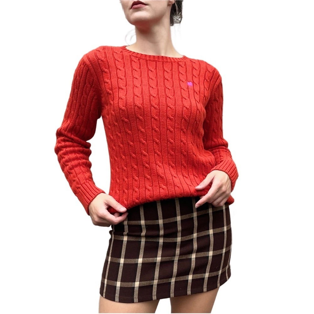 90s Vintage Lilly Pulitzer Orange Cable-knit Crewneck Sweater Small